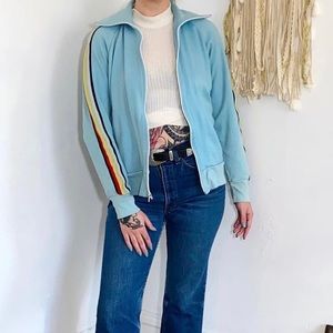vintage 1970s blue rainbow track bomber jacket small medium 70s western